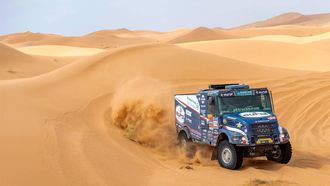 epa11820531 Mitchel Van Den Brink of the Netherlands, Jarno Van De Pol of the Netherlands, and Moises Torrallardona of Spain compete with their Iveco PowerStar for Eurol Rally Sport during Stage 7 of the 2025 Dakar Rally from Al Duwadimi to Al Duwadimi, Saudi Arabia, 12 January 2025.  EPA/Gerard Laurenssen