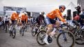 MONTREAL - Pascal Eenkhoorn, Mathieu van der Poel, Tim van Dijke (l-r) gaan van start voor de wegwedstrijd bij de mannen op de wereldkampioenschappen wielrennen. ROBIN VAN LONKHUIJSEN / ANP