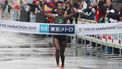 Ruti Aga of Ethiopia crosses the finish line to win the women's title at the Tokyo Marathon in Tokyo on March 3, 2019.  Ethiopia completed a double in the Tokyo Marathon March 3 as Birhanu Legese won the men's race and Ruti Aga took the women's title in unfavourable wet and windy conditions.
JIJI PRESS / AFP