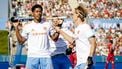 MONCHENGLADBACH - Doelmaker Terrance Pieters van Nederland, Thijs van Dam van Nederland en Joep de Mol van Nederland vieren de 1-0 tegen België tijdens een poulefase wedstrijd op het EK Hockey in het HockeyPark stadion. ANP SEM VAN DER WAL