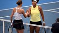 Karolina Pliskova of the Czech Republic (L) shakes hands with Naomi Osaka of Japan after their women's singles match at the Brisbane International tennis tournament in Brisbane on January 3, 2024. 
William WEST / AFP