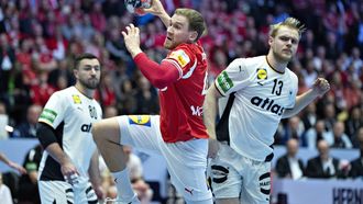 epa12698487 Denmark's Simon Pytlick during the EHF Euro 2026 final match between Denmark and Germany at Jyske Bank Boxen in Herning, Denmark, 01 February 2026.  EPA/Henning Bagger DENMARK OUT