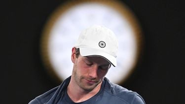epa12676918 Botic Van De Zandschulp of Netherlands reacts during a  the Men’s 3rd round match against  Novak Djokovic of Serbia on day 7 of the 2026 Australian Open tennis tournament in Melbourne, Australia, 24 January 2026.  EPA/LUKAS COCH AUSTRALIA AND NEW ZEALAND OUT