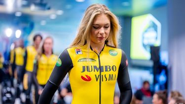 2023-09-15 16:30:58 ROTTERDAM - Schaatsster Jutta Leerdam tijdens de teampresentatie van de schaatsploegen van Team Jumbo-Visma. ANP MARCO DE SWART