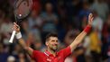 epa11050300 Novak Djokovic of Serbia celebrates after winning against Zhizen Zhang of China during their group stage match of the 2024 United Cup  at RAC Arena in Perth, Australia, 31 December 2023.  EPA/RICHARD WAINWRIGHT  AUSTRALIA AND NEW ZEALAND OUT