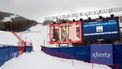 A jumbotron displays an update announcing the cancelling of day two of the Audi FIS Alpine Ski World Cup Men's Downhill races at Red Tail Stadium in Beaver Creek, Colorado on December 2, 2023 due to strong winds and overnight snow.   
Jason Connolly / AFP