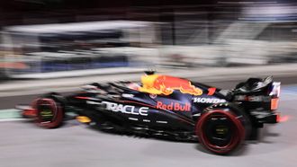 Red Bull Racing's Dutch driver Max Verstappen pulls away after making a pit stop during the first practice session for the Las Vegas Formula One Grand Prix at the Las Vegas Strip Circuit in Las Vegas, Nevada, on November 20, 2025. 
Patrick T. Fallon / AFP