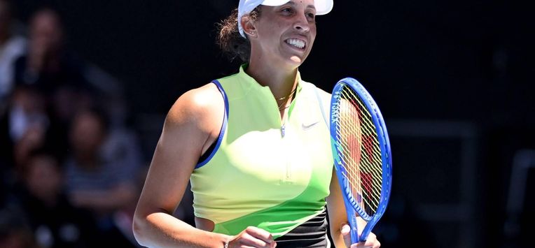 epa12669260 Madison Keys of the USA celebrates match point during the women's second round match against Ashlyn Krueger of the USA on day 5 of the 2026 Australian Open tennis tournament at Melbourne Park in Melbourne, Australia, 22 January 2026.  EPA/JAMES ROSS AUSTRALIA AND NEW ZEALAND OUT