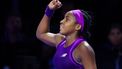 US' Coco Gauff celebrates after winning against China's Zheng Qinwen during their women's singles final tennis match at the WTA Finals Championship in Riyadh on November 9, 2024. 
Fayez NURELDINE / AFP