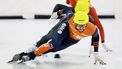 HEERENVEEN - Itzhak de Laat tijdens de heats 500 meter op de Dutch Open Shorttrack in IJsstadion Thialf. De nationale shorttracktop strijdt in deze eerste internationale krachtmeting om te bepalen welke rijders Nederland gaan vertegenwoordigen bij de eerste twee ISU World Tour-wedstrijden. ANP VINCENT JANNINK