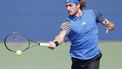 2023-08-30 11:26:12 epa10829092 Stefanos Tsitsipas of Greece returns the ball to Dominic Stricker of Switzerland during their second round match at the US Open Tennis Championships at the USTA National Tennis Center in Flushing Meadows, New York, USA, 30 August 2023. The US Open runs from 28 August through 10 September.  EPA/CJ GUNTHER