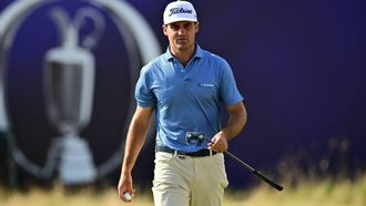 US golfer Jackson Suber arrives on the 18th green on day one of the 154th Open Golf championship at Royal Birkdale Golf Club near Southport in north-west England on July 16, 2026. 
Ben STANSALL / AFP