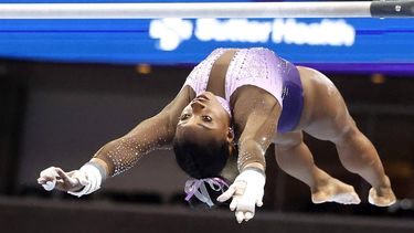 2023-08-26 04:19:11 US gymnast Simone Biles competes in the Uneven Parallel Bars during day two of the US Gymnastics Championships at SAP Center in San Jose, California, on August 25, 2023. 
Paul Kuroda / AFP