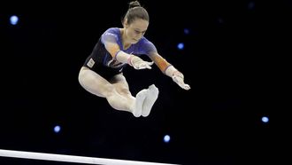 epa13171699 Naomi Visser of Netherlands competes during the Apparatus Final Seniors Uneven bars at the 36th European Women's Artistic Gymnastics Championships in Zagreb, Croatia, 15 August 2026.  EPA/ANTONIO BAT