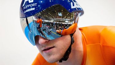 BALLERUP - Jeffrey Hoogland tijdens een training voorafgaand aan het WK baanwielrennen in de Ballerup Super Arena. ANP IRIS VAN DEN BROEK