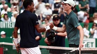 Italy's Jannik Sinner shakes hands with Canada's Felix Auger-Aliassime following their Monte Carlo ATP Masters Series Tournament quarter final tennis match on Court Rainier III at the Monte-Carlo Country Club in Roquebrune-Cap-Martin, south-eastern France on April 10, 2026. 
Thibaud MORITZ / AFP