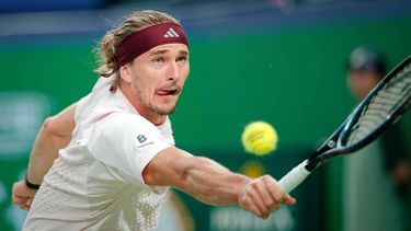 epa13300024 Alexander Zverev of Germany in action during his men's singles match against Alexander Bublik of Kazakhstan at the Shanghai Masters tennis tournament in Shanghai, China, 13 October 2026.  EPA/ALEX PLAVEVSKI