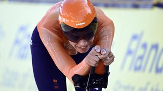 Netherland's Michiel Mouris cycles during the junior men's time trial at the UEC Road Cycling European Championships, in Hasselt, on September 11, 2024. 
DIRK WAEM / Belga / AFP