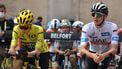 2023-07-22 13:46:49 Jumbo-Visma's Danish rider Jonas Vingegaard wearing the overall leader's yellow jersey (L) and UAE Team Emirates' Slovenian rider Tadej Pogacar wearing the best young rider's white jersey (R) await the start of the 20th stage of the 110th edition of the Tour de France cycling race 133 km between Belfort and Le Markstein Fellering, in Eastern France, on July 22, 2023. 
Thomas SAMSON / AFP