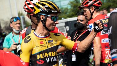 2023-09-10 13:04:38 Team Jumbo's Slovenian rider Primoz Roglic waits for the start of the stage 15 of the 2023 La Vuelta cycling tour of Spain, a 158,3 km race between Pamplona and Lekunberri on September 10, 2023. 
ANDER GILLENEA / AFP