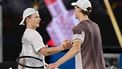 epa11083981 Jannik Sinner of Italy is congratulated by Jesper de Jong of the Netherlands following their round 2 match on Day 4 of the 2024 Australian Open at Melbourne Park in Melbourne, Australia, 17 January 2024.  EPA/LUKAS COCH AUSTRALIA AND NEW ZEALAND OUT