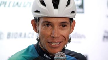 Colombian cyclist Miguel Angel Lopez speaks during his presentation as new rider for Team Medellin EPM, in Medellin, Colombia, on January 17, 2023. In December 2022 Lopez was fired by the Astana team, who claim he had links to a Spanish doctor at the heart of a doping investigation. Lopez denies any connection to doping. The 28-year-old Lopez won a stage on the Tour de France in 2020, won the best young rider category on the Giro d'Italia in 2018 and 2019 and finished third in both the Giro and Vuelta a Espana in 2018.
Fredy BUILES / AFP