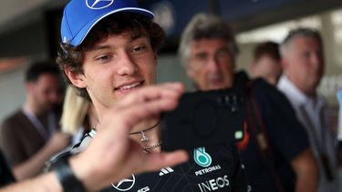 Mercedes' Italian driver Kimi Antonelli poses for a photo after attending a press conference at the Circuit de Catalunya on June 11, 2026 in Montmelo on the outskirts of Barcelona, ahead of the Catalonia Formula One Grand Prix. 
Lluis GENE / POOL / AFP