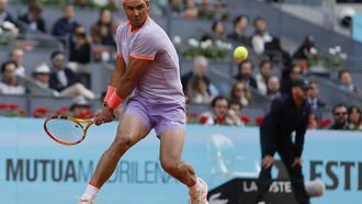 Spain's Rafael Nadal returns the ball to US' Darwin Blanch during the 2024 ATP Tour Madrid Open tennis tournament singles match at Caja Magica in Madrid on April 25, 2024. 
OSCAR DEL POZO / AFP