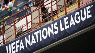 2021-10-05 16:10:02 A view shows the competition's banner in a tribune of the San Siro (Giuseppe-Meazza) stadium on October 5, 2021 in Milan, on the eve of the UEFA Nations League semifinal football match between Italy and Spain. 
FRANCK FIFE / AFP