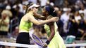 Kazakhstan's Elena Rybakina hugs USA's Coco Gauff after their women's singles semi-final tennis match on day twelve of the US Open tennis tournament at the USTA Billie Jean King National Tennis Center in New York City on September 10, 2026. 
CHARLY TRIBALLEAU / AFP