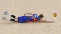 Twan Wiltenburg of the Netherlands dives for the ball during their FIVB men's volleyball Nations League match against Iran in Manila on June 20, 2024.   
Ted ALJIBE / AFP