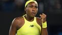 epa11825710 Coco Gauff of USA celebrates a point during her Women's Singles round 2 match against Jodie Burrage of Great Britain at the 2025 Australian Open in Melbourne, Australia, 15 January 2025.  EPA/LUKAS COCH  AUSTRALIA AND NEW ZEALAND OUT