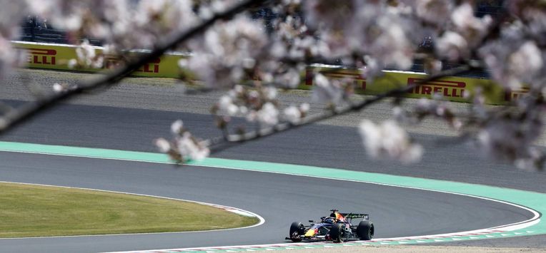 epa12853217 Red Bull Racing driver Max Verstappen of Netherlands in action with view of cherry blossoms during the first practice session of the Formula 1 Japanese Grand Prix at the Suzuka International Racing Course racetrack in Suzuka, Japan, 27 March 2026. The 2026 Formula 1 Japanese Grand Prix is held on 29 March.  EPA/FRANCK ROBICHON