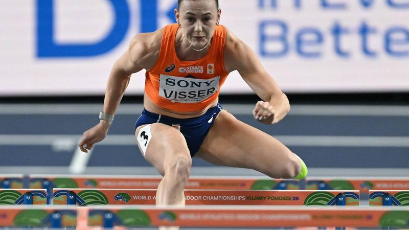 Netherlands' Nadine Visser competes in the women's 60 metres hurdles heat 5 during the World Athletics Indoor Championships Kujawy Pomorze 2026 in Torun, Poland on March 22, 2026. 
Andrej ISAKOVIC / AFP