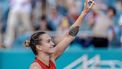 epa11992976 Aryna Sabalenka of Belarus celebrates winning the Women’s Singles Semifinals at the 2025 Miami Open tennis tournament, in Miami, Florida, USA, 27 March 2025.  EPA/CRISTOBAL HERRERA-ULASHKEVICH