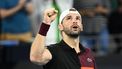 epa11061959 Grigor Dimitrov of Bulgaria celebrates winning against Holger Rune of Denmark in the men’s Final on Day 8 of the 2024 Brisbane International at the Queensland Tennis Centre in Brisbane, Australia, 07 January 2024.  EPA/DARREN ENGLAND  AUSTRALIA AND NEW ZEALAND OUT