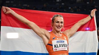 Second-placed Netherlands' Lieke Klaver celebrates after competing in the Women's 400m final during the Indoor World Athletics Championships in Glasgow, Scotland, on March 2, 2024. 
Ben Stansall / AFP