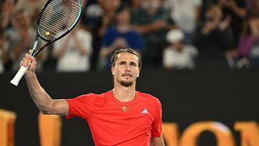 epa11819978 Alexander Zverev of Germany poses after winning the Men's Singles first round match against Lucas Pouille of France at the Australian Open Grand Slam tennis tournament in Melbourne, Australia, 12 January 2025.  EPA/LUKAS COCH  AUSTRALIA AND NEW ZEALAND OUT