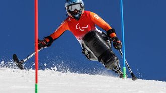 epa09806922 A handout photo made available by the Olympic Information Service shows Barbara Van Bergen of the Netherlands competing in the Women’s Super Combined Slalom Sitting Para Alpine Skiing at the Yanqing National Alpine Skiing Centre during the Beijing 2022 Winter Paralympic Games, Yanqing, China, 07 March 2022.  EPA/Simon Bruty / HANDOUT  HANDOUT EDITORIAL USE ONLY/NO SALES HANDOUT EDITORIAL USE ONLY/NO SALES
