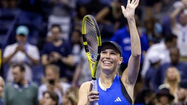 2023-08-31 05:38:49 Denmark's Caroline Wozniacki celebrates after victory over Czech Republic's Petra Kvitova during the US Open tennis tournament women's singles second round match at the USTA Billie Jean King National Tennis Center in New York City, on August 30, 2023. 
COREY SIPKIN / AFP