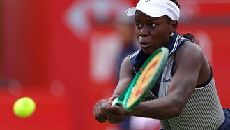(FILES) Canada's Victoria Mboko returns against Czech Republic's Karolina Pliskova during their round of 16 women's singles match at the HSBC WTA tennis Championships at Queen's Club in west London on June 10, 2026. Serena Williams' bid to win the Queen's Club doubles title on her return to tennis came to a premature end on June 11, 2026, after the American legend's partner Victoria Mboko was forced to withdraw from the tournament. Mboko pulled out just hours before the last eight clash after failing to recover from a left knee injury suffered in the second set of her singles match against Karolina Pliskova on Wednesday.

Adrian Dennis / AFP