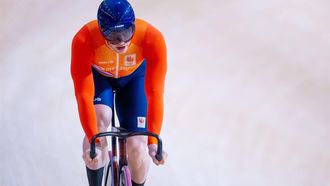 BALLERUP - Harrie Lavreysen tijdens de halve finale van de Keirin op de tweede dag van het WK baanwielrennen in de Ballerup Super Arena. ANP IRIS VAN DEN BROEK
