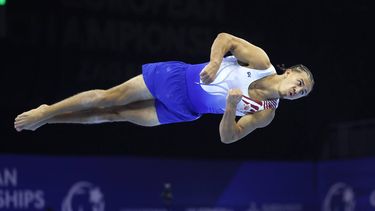 epa13179270 Amine Abaidi of Netherlands competes during the Floor Exercise qualification round of 2026 European Championships Men's Artistic Gymnastics in Zagreb, Croatia, 19 August 2026.  EPA/ANTONIO BAT