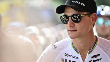 Alpecin-Deceuninck team's Belgian rider Mathieu Van Der Poel looks on at the start of the 1st stage of the 111th edition of the Tour de France cycling race, 206 km between Florence and Rimini, in Italy, on June 29, 2024. 
Marco BERTORELLO / AFP