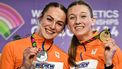 (From L) Silver medallist Netherlands' Lieke Klaver and gold medallist Netherlands' Femke Bol celebrate on the podium after competing in the Women's 400m final during the Indoor World Athletics Championships in Glasgow, Scotland, on March 2, 2024. 
Ben Stansall / AFP