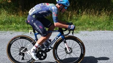 Soudal Quick-Step's Dutch rider Pepijn Reinderink cycles in a breakaway during the 5th stage of the Tour Auvergne-Rhone-Alpes cycling race (formerly known as the Criterium du Dauphine), 195,8km between Saint-Chamond and Villars-les-Dombes, central France, on June 11, 2026. 
Anne-Christine POUJOULAT / AFP