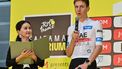 2023-11-04 07:05:23 Tadej Pogacar of Slovenia (R) speaks to the crowd during an event a day ahead of the Tour de France Saitama Criterium cycling race in Saitama on November 5, 2023. 
Richard A. Brooks / AFP