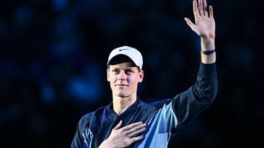 Italy's Jannik Sinner celebrates after victory against Russia's Daniil Medvedev at the end of their match at the ATP Finals tennis tournament in Turin on November 14, 2024. 
Marco BERTORELLO / AFP