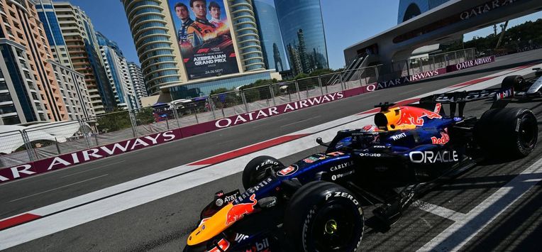 Red Bull Racing's Dutch driver Max Verstappen steers his car during the first practice session ahead of the Formula One Azerbaijan Grand Prix at the Baku City Circuit in Baku on September 24, 2026. 
Andrej ISAKOVIC / AFP