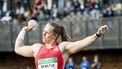 HENGELO - Jessica Schilder (NED) in actie op het onderdeel kogelstoten voor vrouwen tijdens de 44e editie van de FBK Games. ANP VINCENT JANNINK